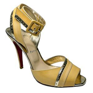 Christian Louboutin Escatin 100 Patent Leather Heels Bone Gold EU 37 Pumps